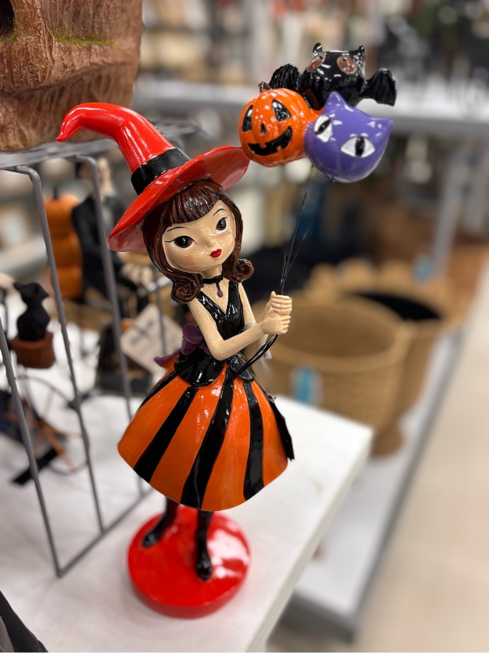 Viral Whimsical Halloween Witch Figurine - Orange & Black with balloons